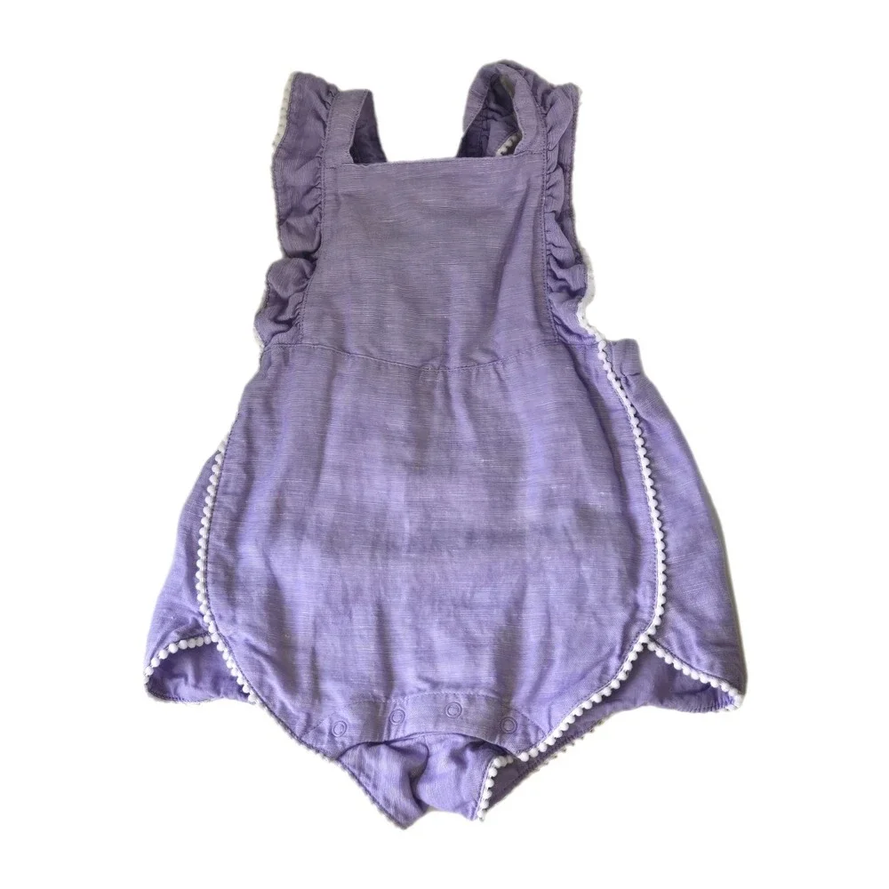 Janie And Jack Lavendar Pom Pom Trim One Piece Size 6-12 Months‎ Linen Blend